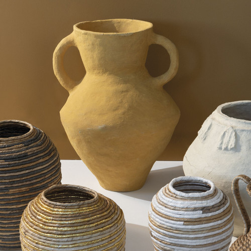 Blanc D'ivoire Vase Amphore Décoratif CALISTA En Papier Maché - ø 45 X 60 Cm