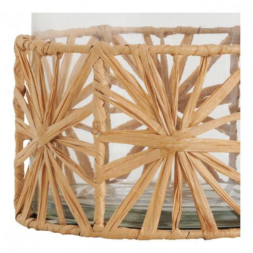 Blanc D'ivoire Vase Bonbonne GARANCE En Verre Et Raphia - Petit Modèle - H. 21 Cm