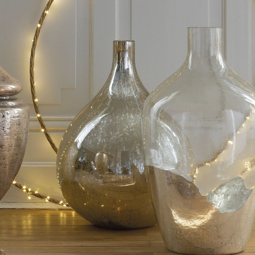 Blanc D'ivoire Vase Bonbonne JEANNE En Verre Mercurisé Doré