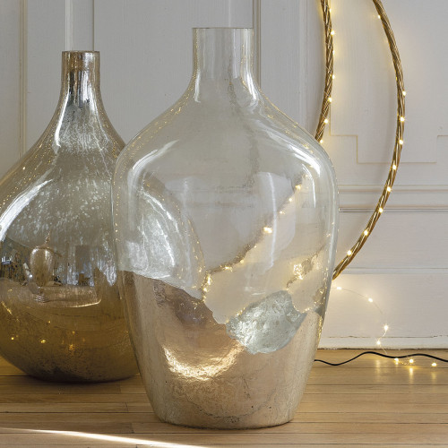 Blanc D'ivoire Vase Bonbonne JEANNE En Verre Transparent Et Argent