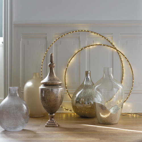 Blanc D'ivoire Vase Bonbonne JEANNE En Verre Transparent Et Argent