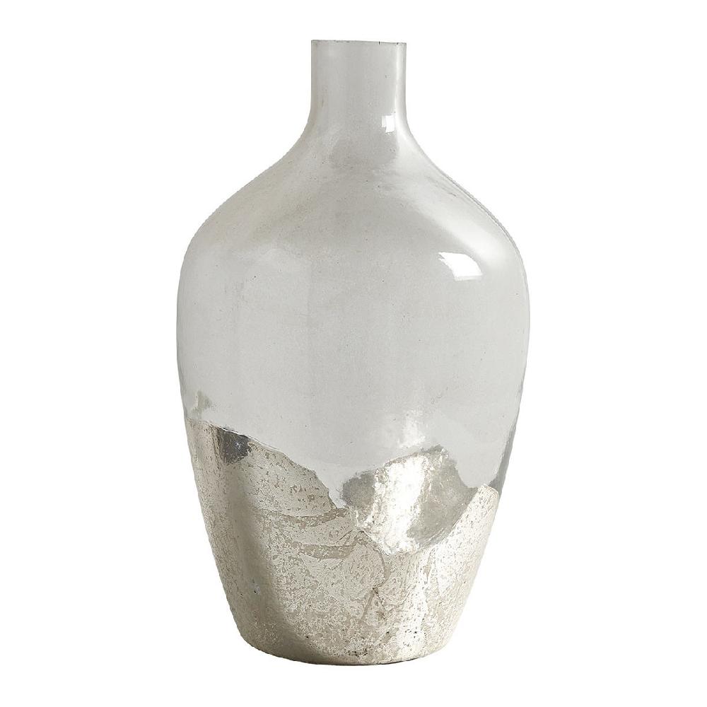 blanc d'ivoire Vase bonbonne JEANNE en verre transparent et argent