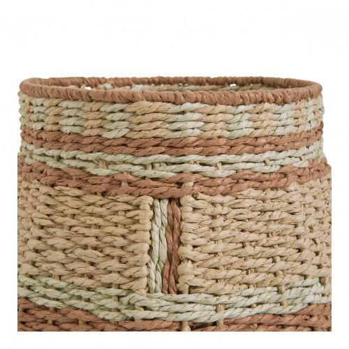 Blanc D'ivoire Vase Décoratif HOKA En Corde De Papier - Bronze Et Vert D'eau - H. 40 Cm