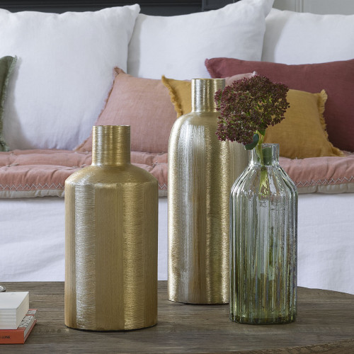 Blanc D'ivoire Vase ÉLIAS En Métal Doré - Grand Modèle - H. 35 Cm