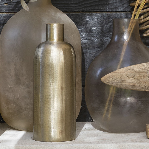 Blanc D'ivoire Vase ÉLIAS En Métal Doré - Grand Modèle - H. 35 Cm