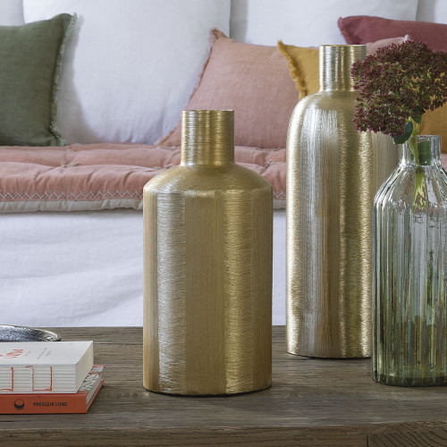 Blanc D'ivoire Vase ÉLIAS En Métal Doré - Moyen Modèle - H. 28 Cm