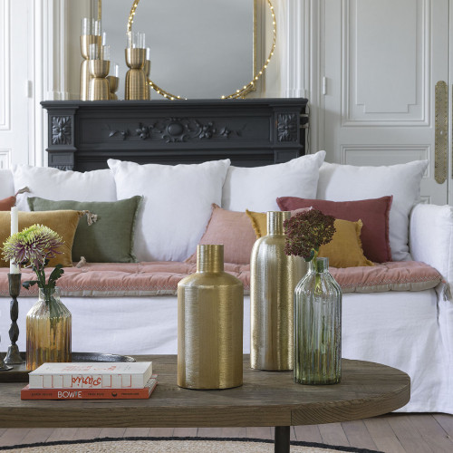 Blanc D'ivoire Vase ÉLIAS En Métal Doré - Moyen Modèle - H. 28 Cm