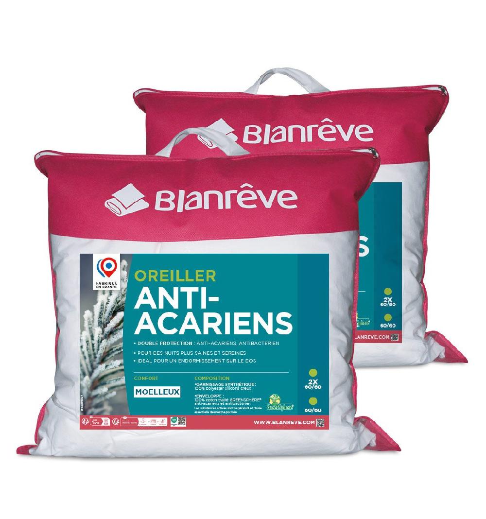 blanrêve LOT 2 Oreillers Anti-acariens Greensphère