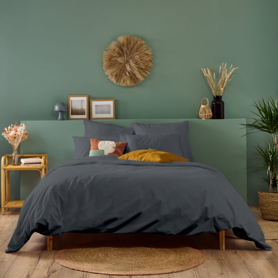 Bleu Calin Housse De Couette Percale - Anthracite