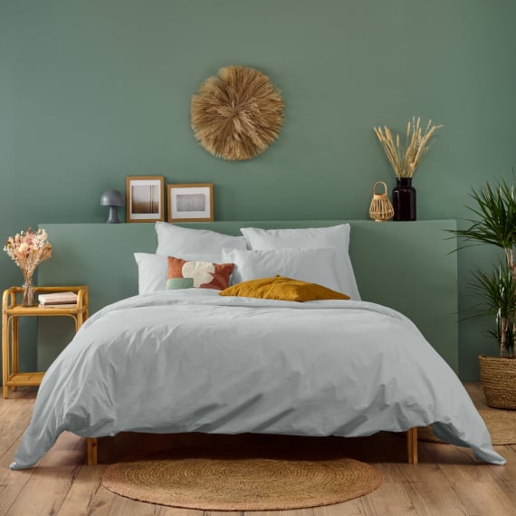 Bleu Calin Housse De Couette Percale - Gris Clair