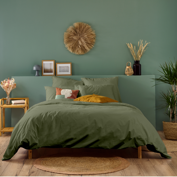Bleu Calin Housse De Couette Percale - Kaki