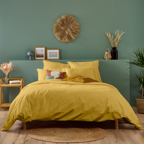 Bleu Calin Housse De Couette Percale - Moutarde