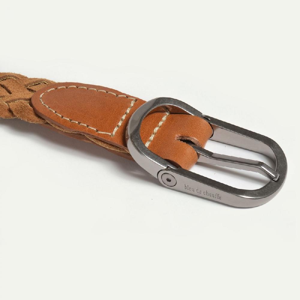 Bleu De Chauffe Ceinture Cuir Homme - "Cliquet" Cuir Tressée - Miel Suédé - Bleu De Chauffe
