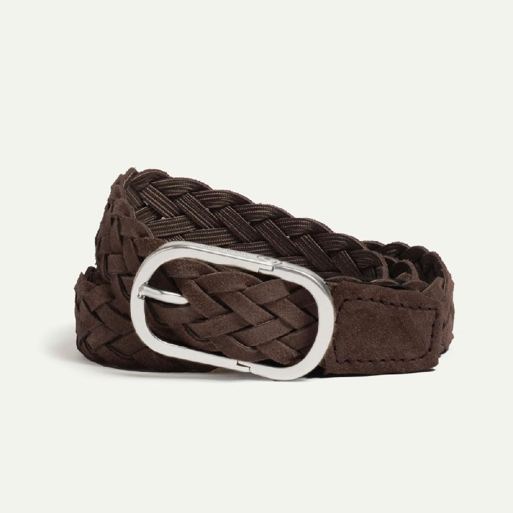 Bleu De Chauffe Ceinture En Cuir Pour Homme - "Cliquet" Cuir Tressée - Marron Brun Suédé - Bleu De Chauffe
