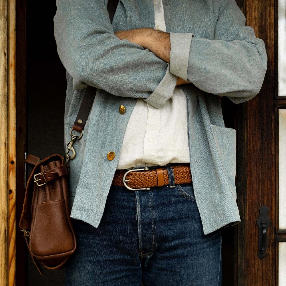 Bleu De Chauffe Ceinture Fabriqué En France - Manille Tressée - Pain Brulé