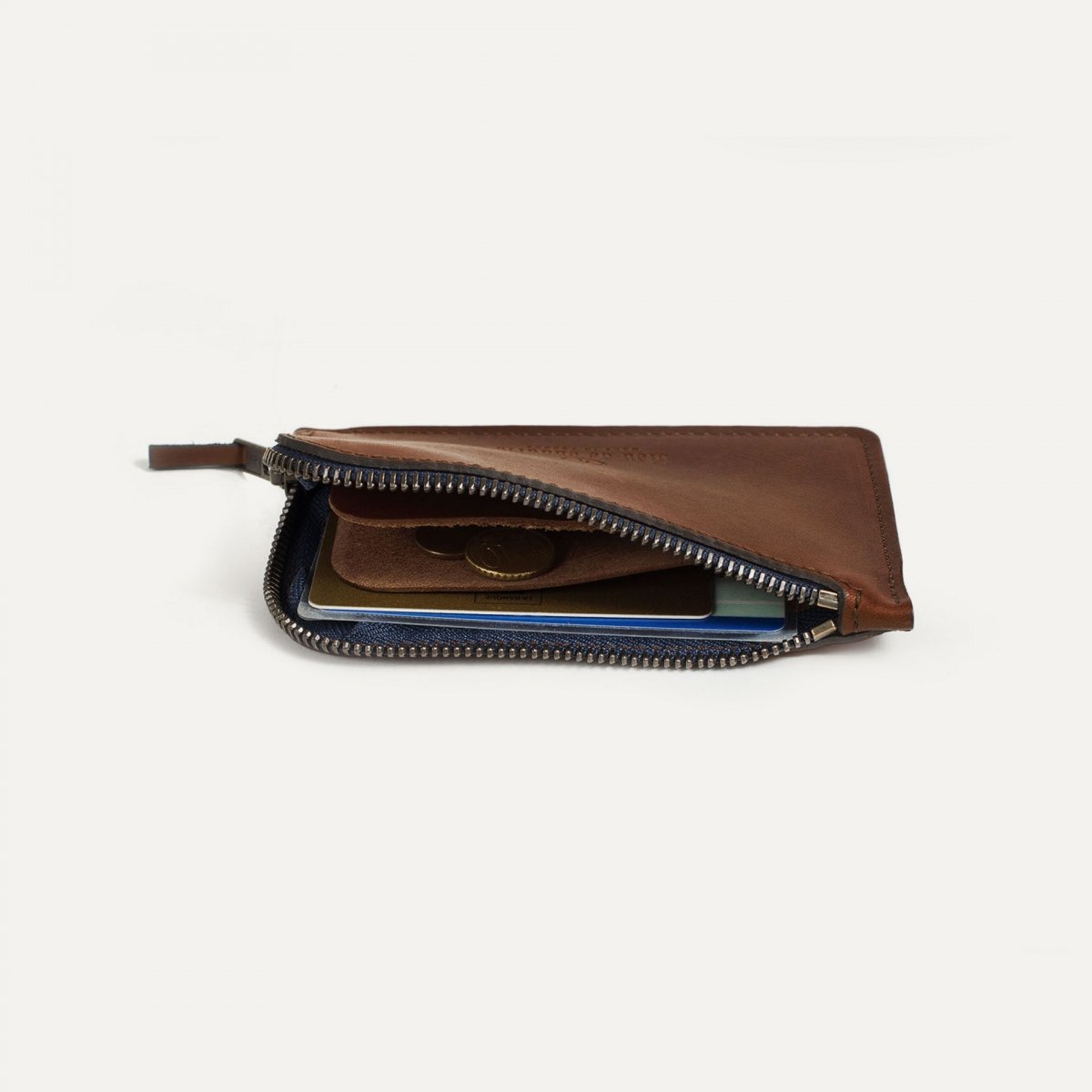 Bleu De Chauffe Porte Monnaie Zippé Pogon - Cuir Tanné Végétal I Made In France