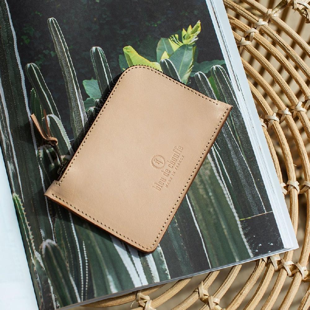 Bleu De Chauffe Porte Monnaie Zippé Pogon - Cuir Tanné Végétal I Made In France