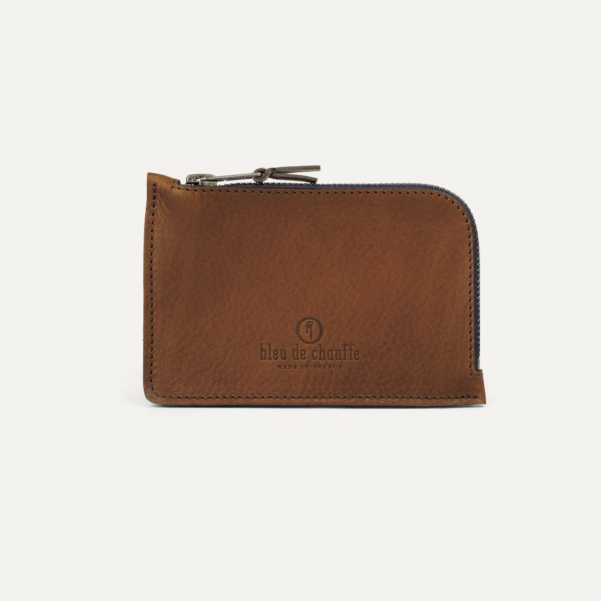 bleu de chauffe Porte monnaie zippé Pogon - cuir tanné végétal I Made in France