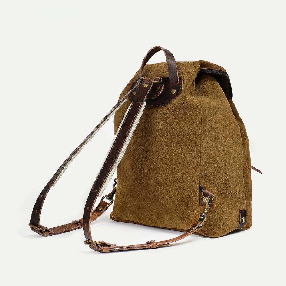 Bleu De Chauffe Sac à Dos Camp / Cuir Velours - Tabac I Fabriqué En France