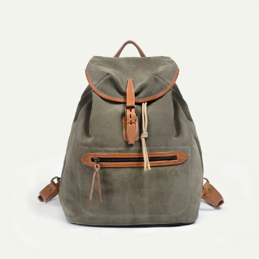 Bleu De Chauffe Sac à Dos Camp / Cuir Velours - Vert Bouleau - Sac à Dos Léger Vintage Et Pratique Pour Homme Et Femme Sac Made In France