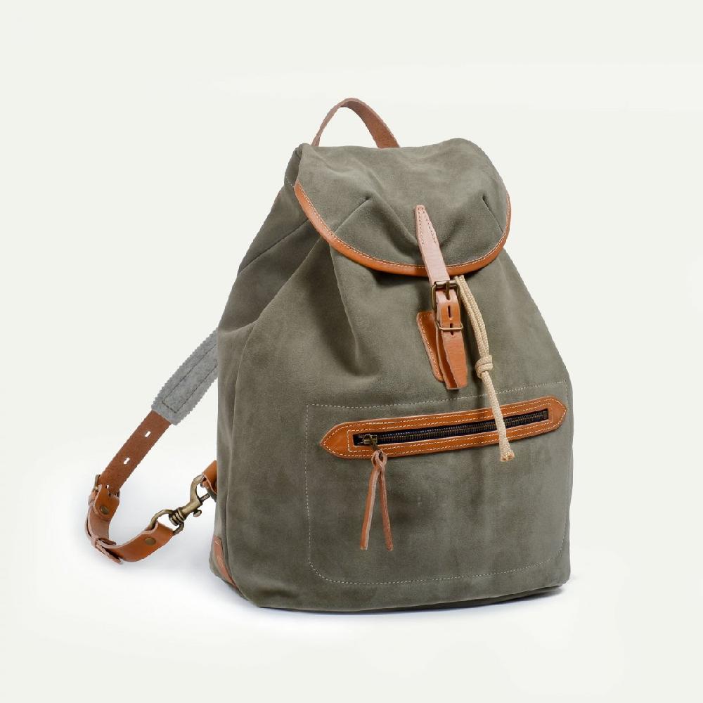 bleu de chauffe Sac à dos Camp / Cuir Velours - Vert bouleau - sac à dos léger vintage et pratique pour Homme et Femme sac Made in France