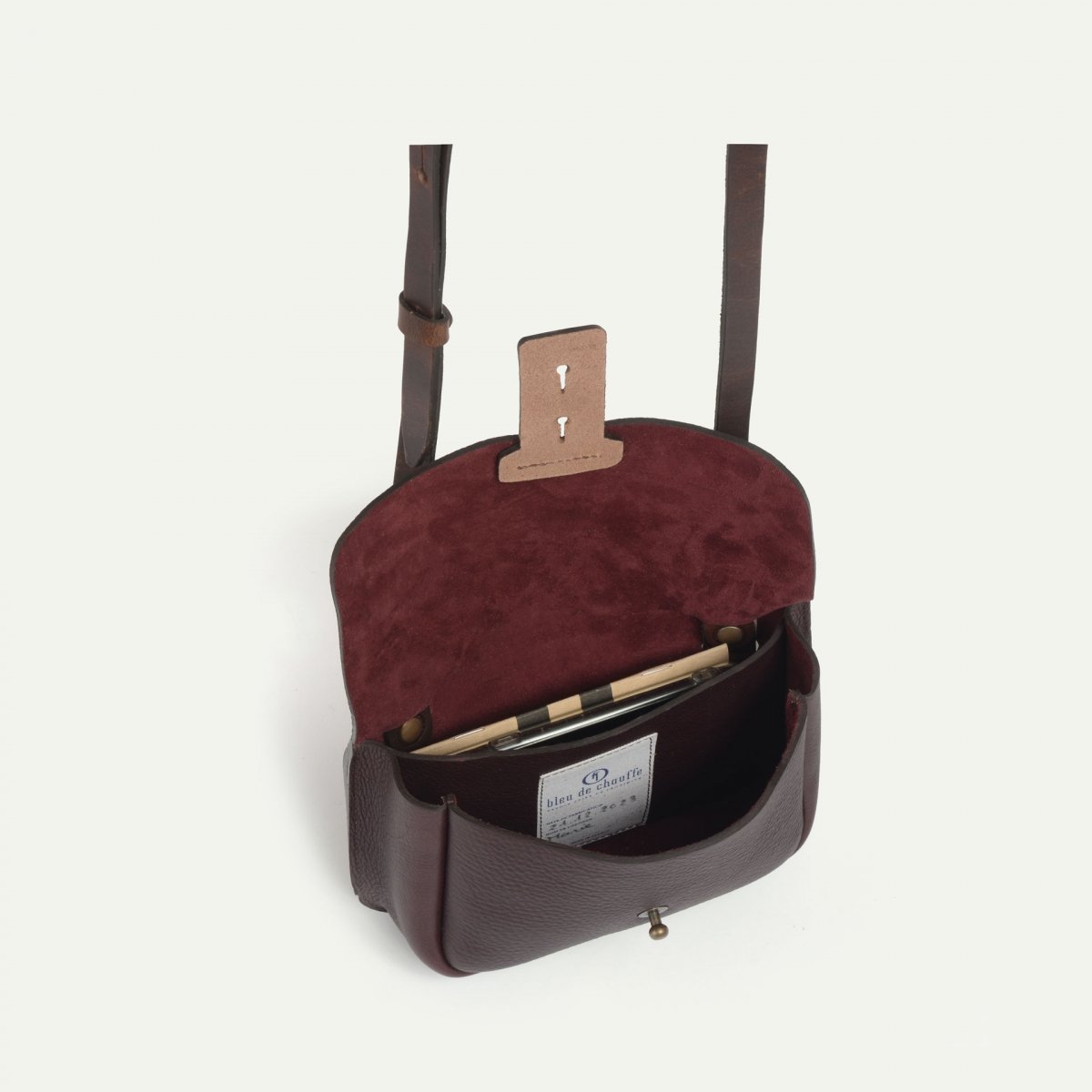 Bleu De Chauffe Sac à Main Cuir Femme Made In France - Cartouchière Carbure - Tourbe - Sac Besace Cuir - Sac Bandoulière Cuir