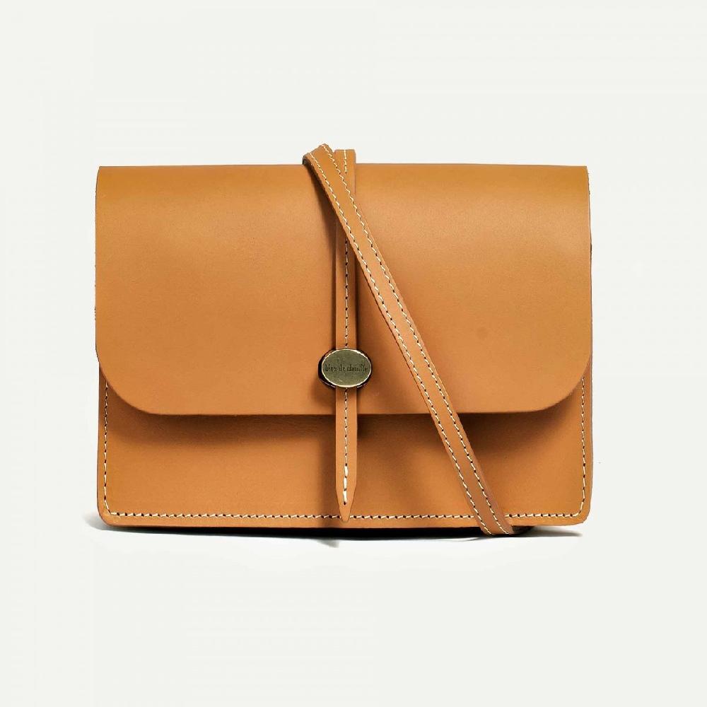 bleu de chauffe Sac à main pochette cuir Femme Jordi - Miel - Fabriqué en France