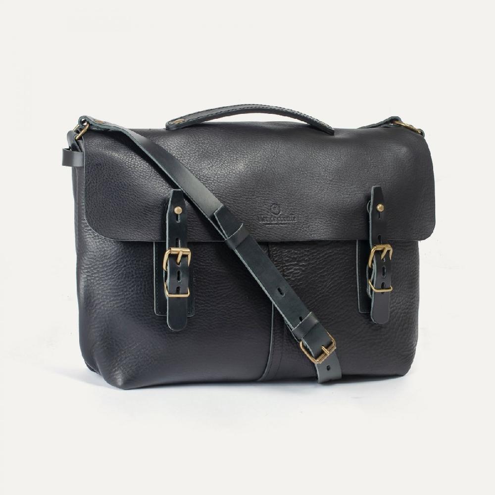 Bleu De Chauffe Sac Besace Lucien - Noir - Sac Cartable Cuir Homme - Sac Bandoulière - Made In France