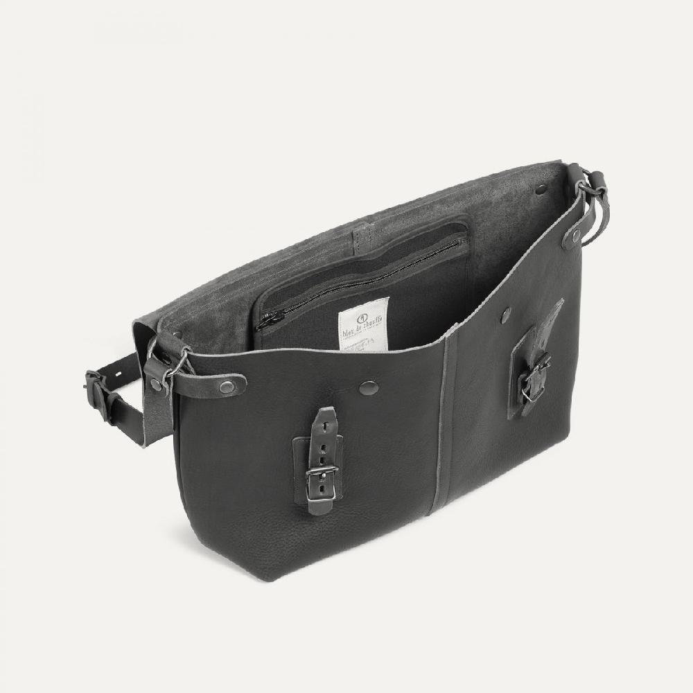 Bleu De Chauffe Sac Besace Lucien - Noir - Sac Cartable Cuir Homme - Sac Bandoulière - Made In France
