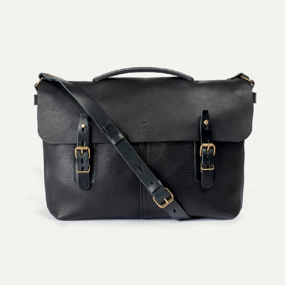 bleu de chauffe Sac besace Lucien - Noir - Sac cartable cuir Homme - sac bandoulière - Made in France