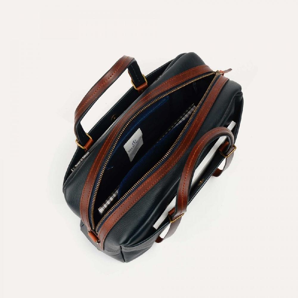 Bleu De Chauffe Sac Business Report - Marine/Pain Brûlé - Sac Porte Ordinateur Cuir Homme - Made In France