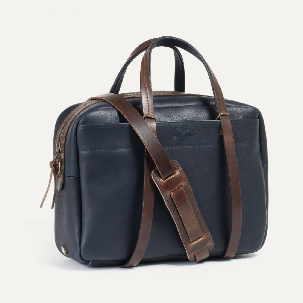 bleu de chauffe Sac business Report - Marine/Pain Brûlé - sac porte ordinateur cuir homme - Made in France