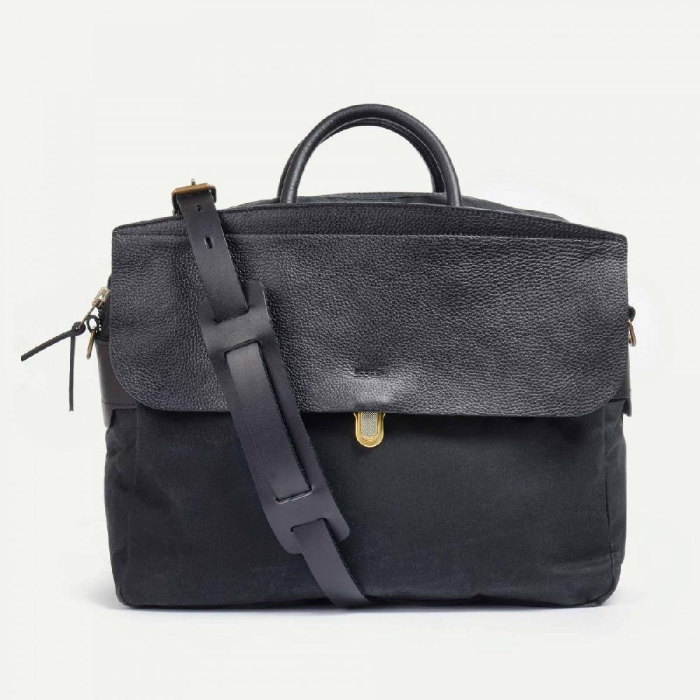 Bleu De Chauffe Sac Business Zeppo - Toile Et Cuir Noir - Sac Ordinateur Homme