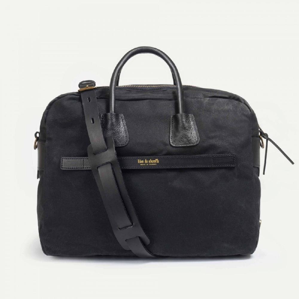 Bleu De Chauffe Sac Business Zeppo - Toile Et Cuir Noir - Sac Ordinateur Homme