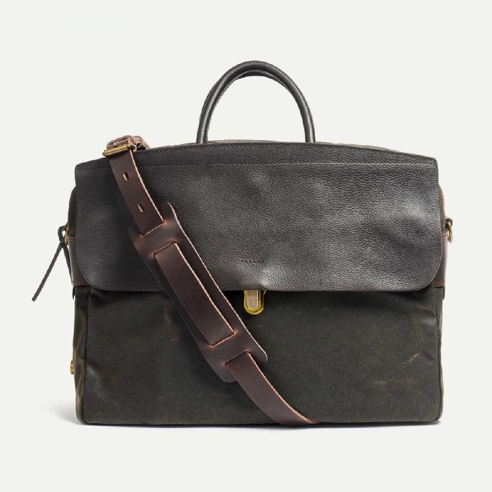 Bleu De Chauffe Sac Business Zeppo - Toile Et Cuir Olive - Sac Ordinateur Homme