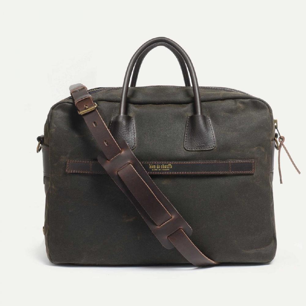 Bleu De Chauffe Sac Business Zeppo - Toile Et Cuir Olive - Sac Ordinateur Homme