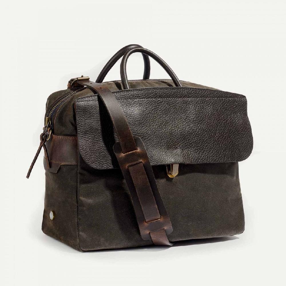 bleu de chauffe Sac business Zeppo - Toile et cuir Olive - Sac ordinateur Homme