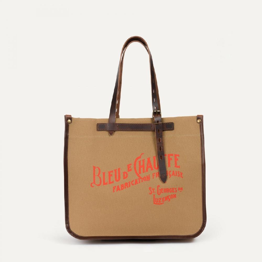 Bleu De Chauffe Sac Cabas BAZAR - Camel - Cabas Maroquinerie Francaise