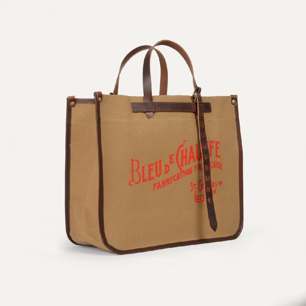 Bleu De Chauffe Sac Cabas BAZAR - Camel - Cabas Maroquinerie Francaise