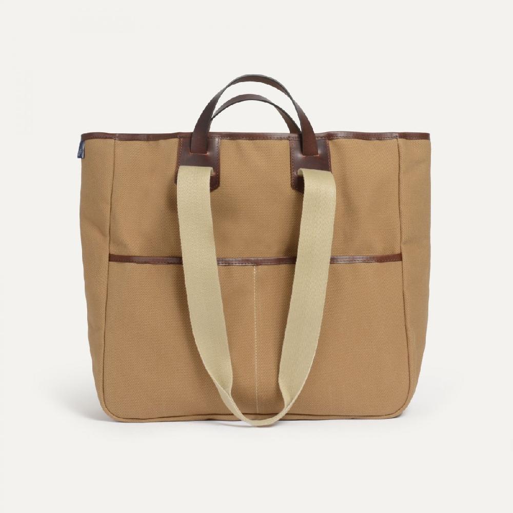 Bleu De Chauffe Sac Cabas Musette Meline - Camel - Cabas Toile Et Cuir Made In France