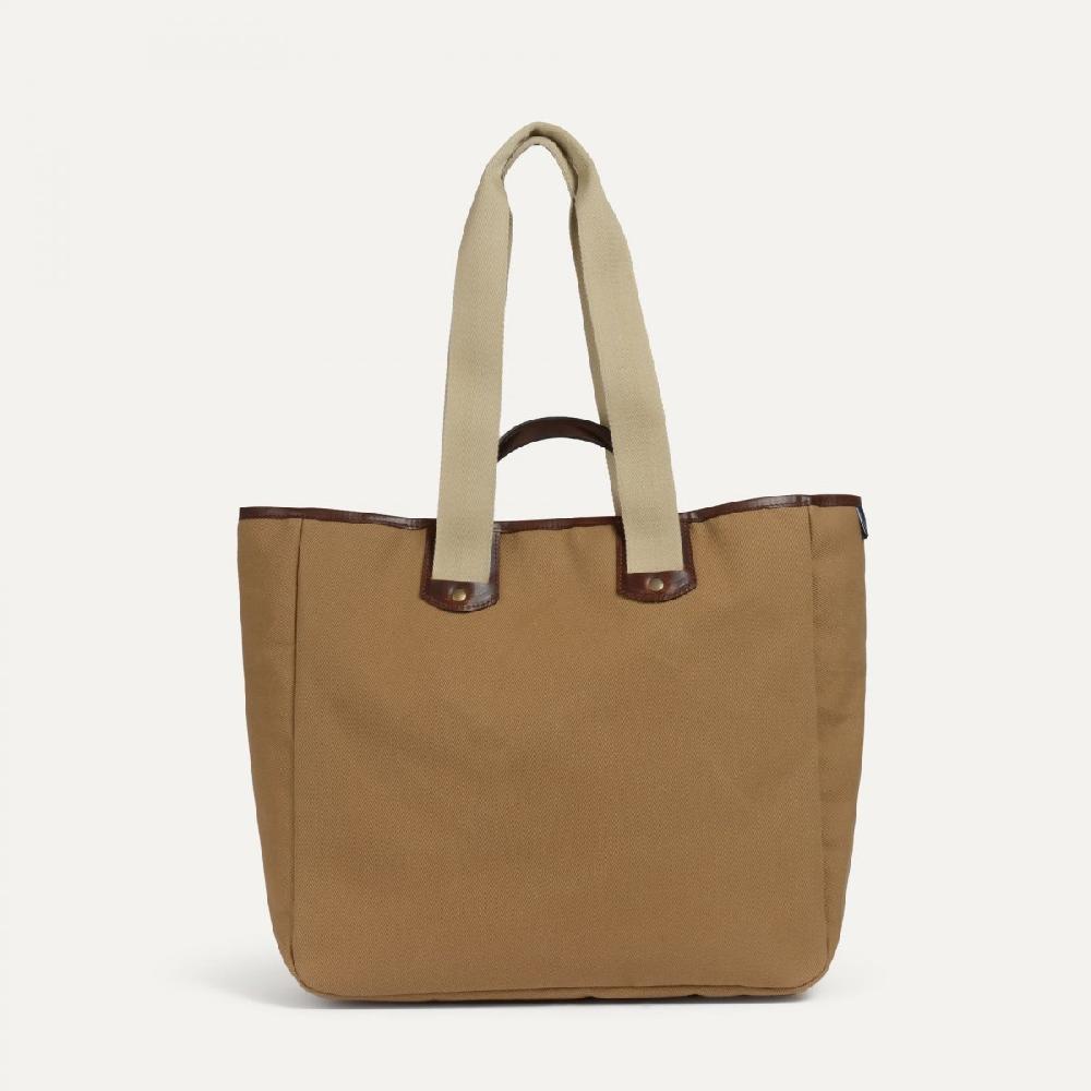 Bleu De Chauffe Sac Cabas Musette Meline - Camel - Cabas Toile Et Cuir Made In France