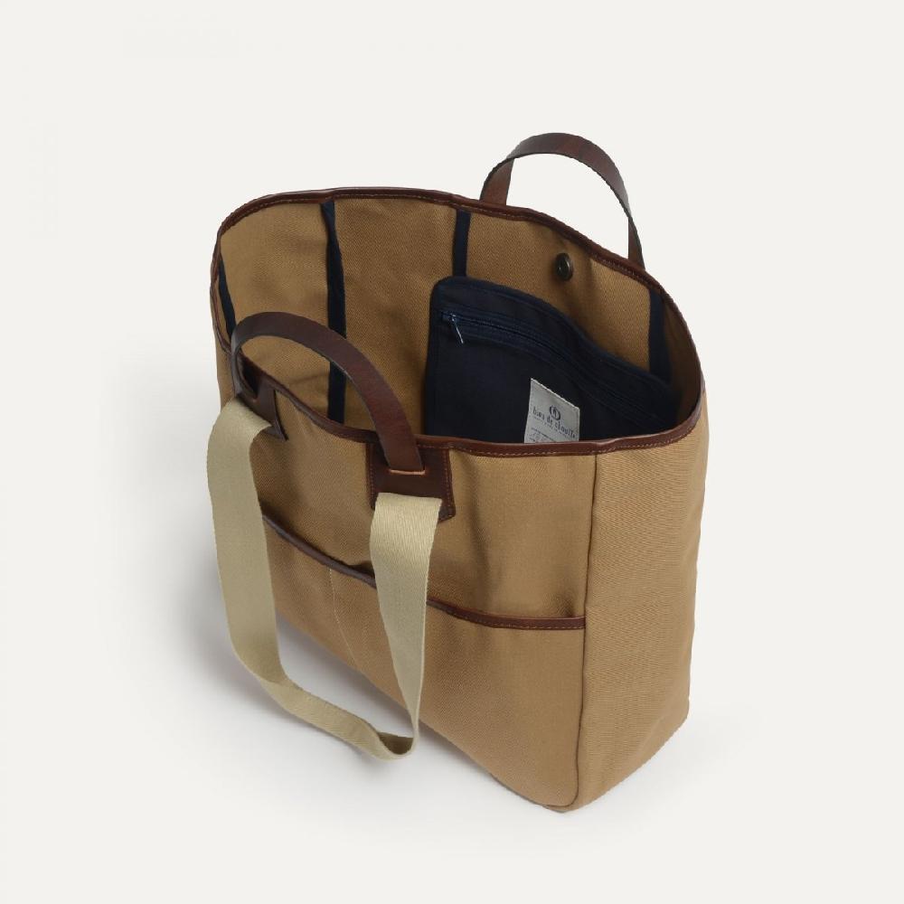 Bleu De Chauffe Sac Cabas Musette Meline - Camel - Cabas Toile Et Cuir Made In France