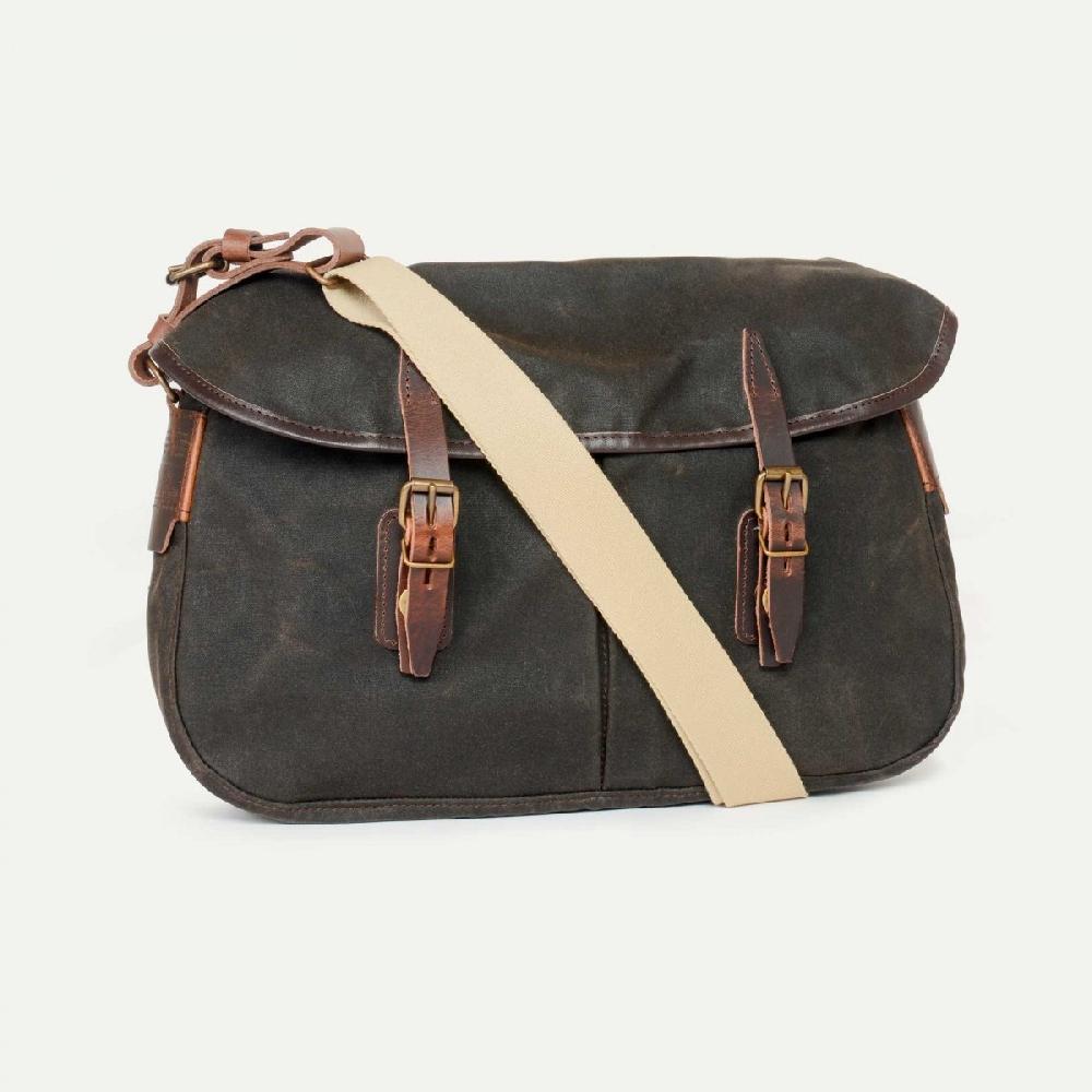 Bleu De Chauffe Sac Musette Du Pêcheur - Kaki Waxé - Sac Besace Toile Et Cuir Made In France