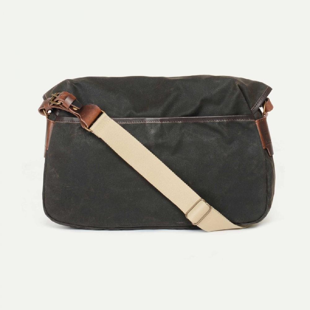 Bleu De Chauffe Sac Musette Du Pêcheur - Kaki Waxé - Sac Besace Toile Et Cuir Made In France