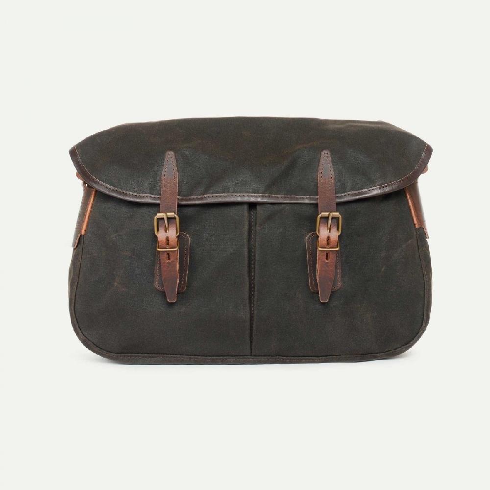 bleu de chauffe Sac Musette du Pêcheur - Kaki waxé - Sac besace toile et cuir made in France