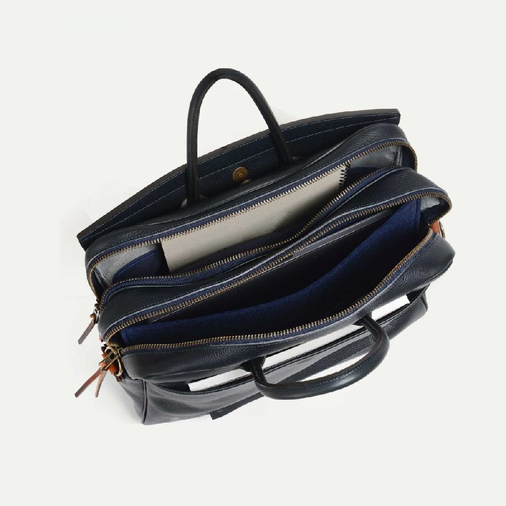 Bleu De Chauffe Sac Porte Ordinateur ZEPPO - Bleu Marine - Sac Cuir Homme Made In France