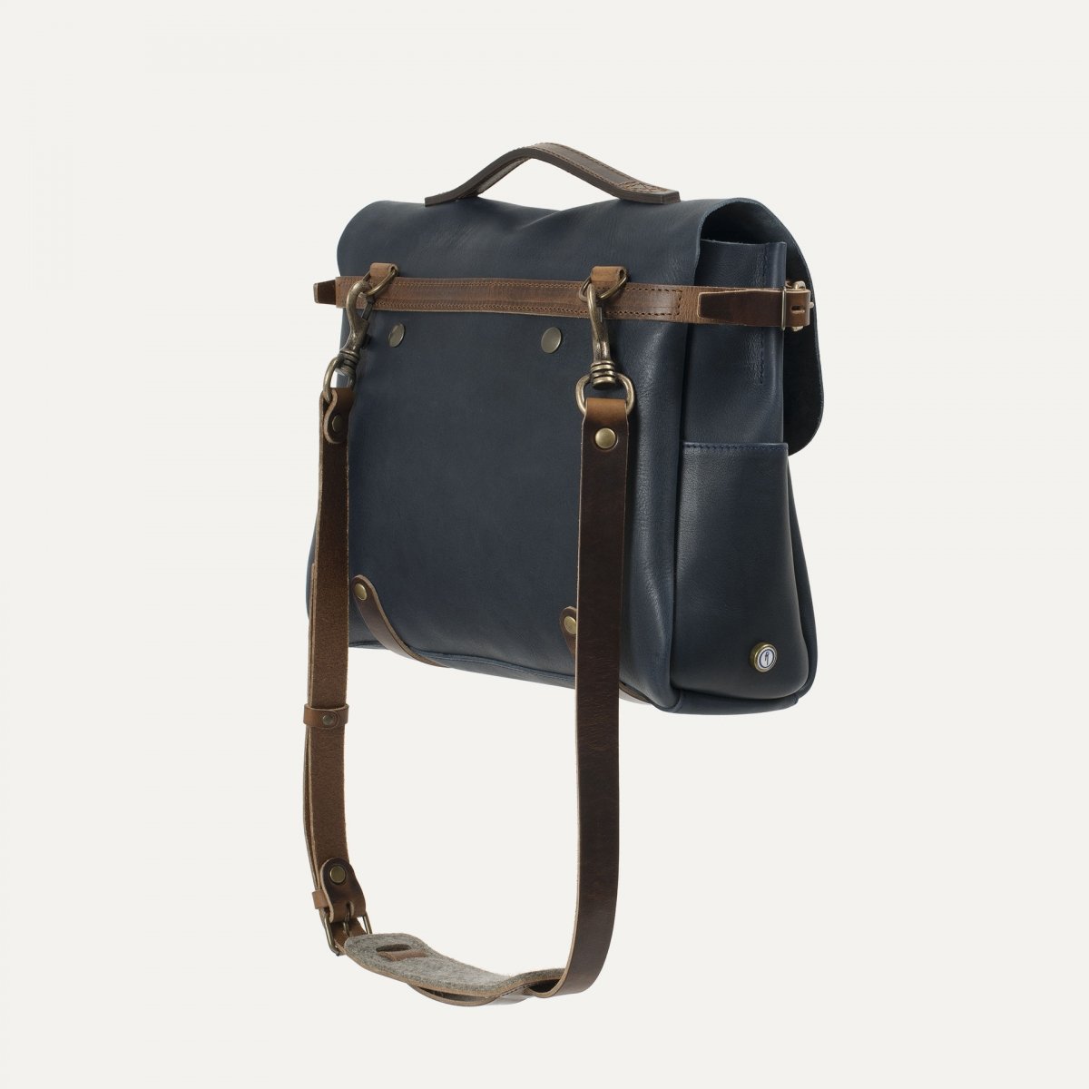 Bleu De Chauffe Sac Postier Eclair M - Bleu Marin - Sac Besace Cuir - Fabriqué En France