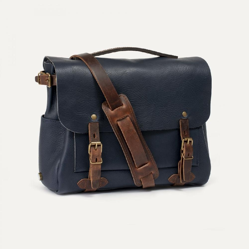 bleu de chauffe Sac Postier Eclair M - Bleu marin - Sac besace cuir - Fabriqué en France