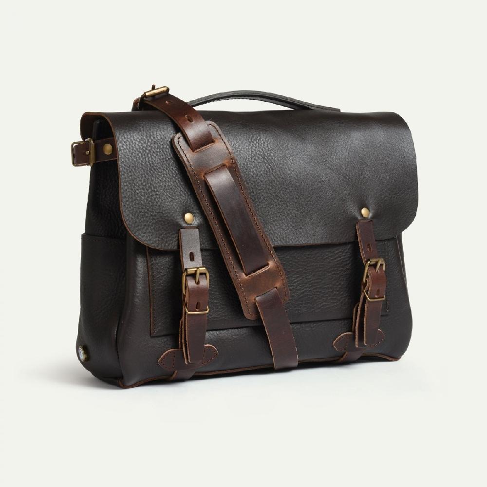 bleu de chauffe Sac Postier Eclair - Marron - Sac Cartable Messenger cuir Homme