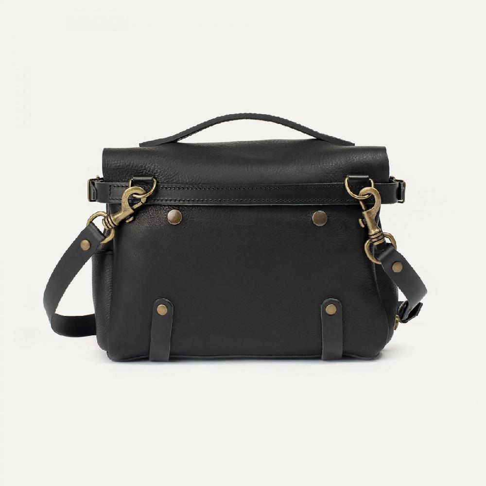 Bleu De Chauffe Sac Postier Eclair S - Noir - Sac Bandoulière Cuir - Fabriqué En France